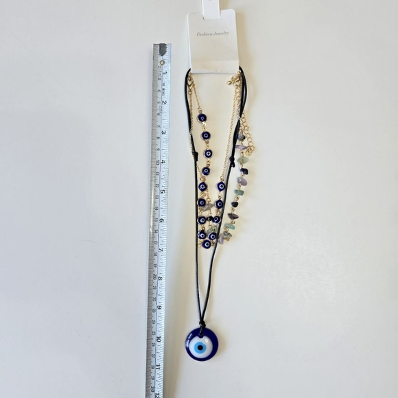 3Pcs Boho Blue Lucky Evil Eye Pendant Choker Necklace for Women Irregular Bead - Picture 6 of 7